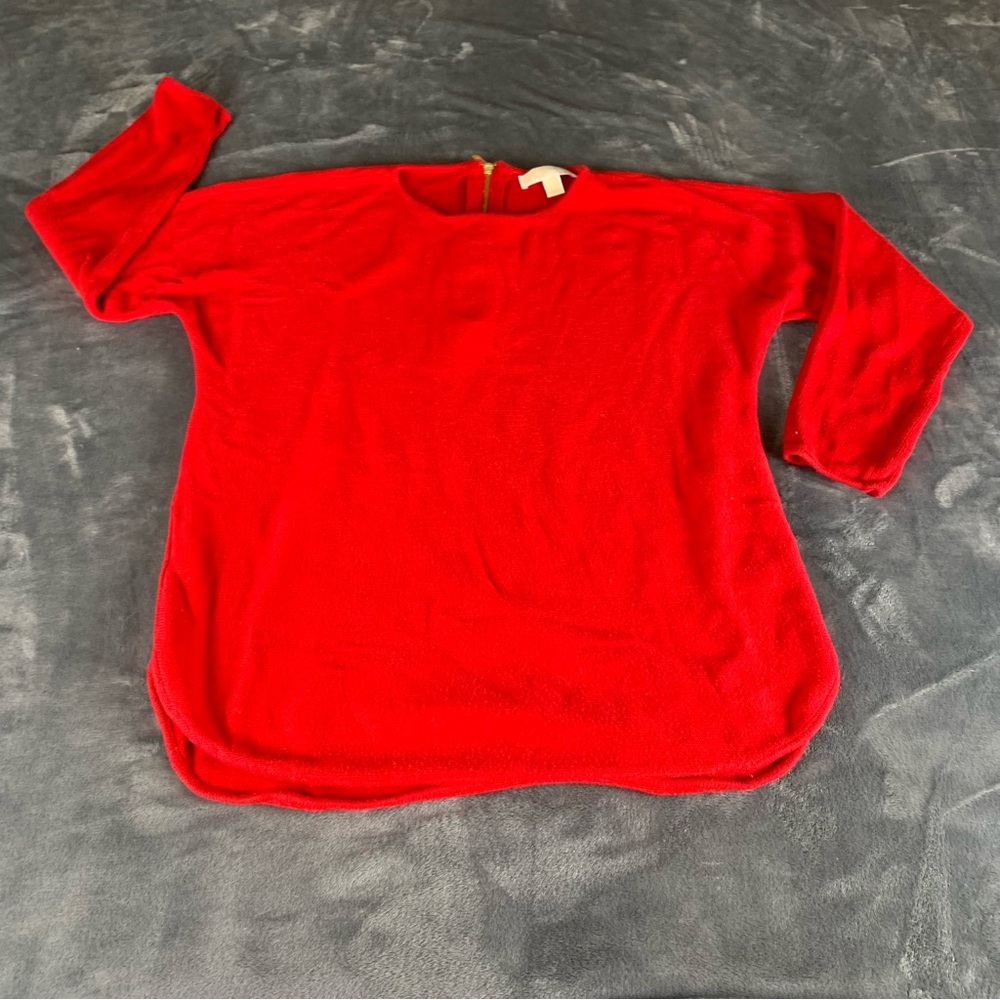 Michael By Michael Kors Knit Tunic Sweater Womens Large Red Back Zip Side‎ Slits - Picture 3 of 14